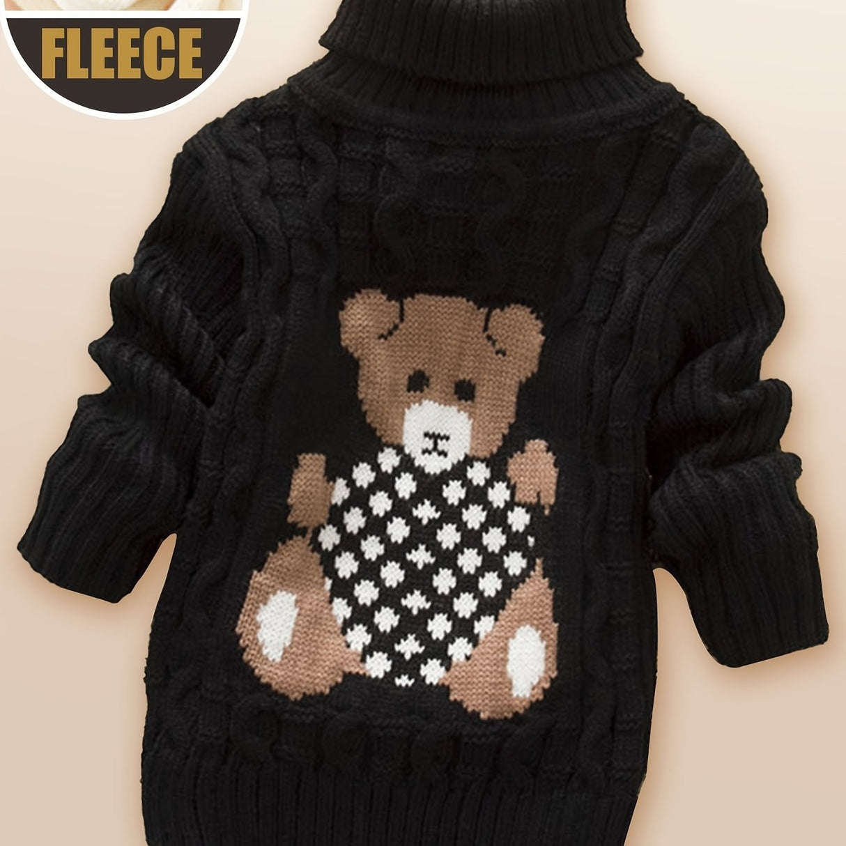 Provain Shop Child's Winter Delight: Cozy Bear Fleece Turtleneck - Stylish, Comfortable & Easy-Care, Unisex Knit Sweater 