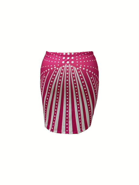 Plus Size Polka Dot & Stripe Print Skirt, Casual High Waist Skirt For Spring & Summer, Women's Plus Size Clothing provain