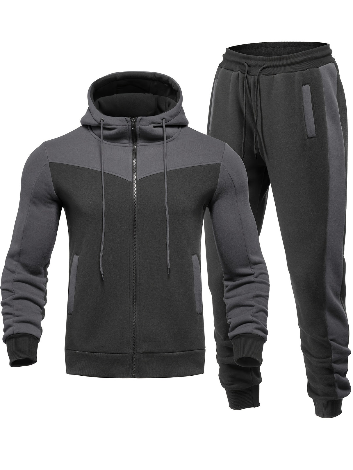 Provain Shop Mens Color Block 2 Piece Outfits, Hooded Zip Breathable Casual Jacket And Casual Drawstring Sweatpants Set For Spring Autumn, Men's Clothing 