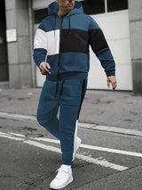 Provain Shop Mens 2Pcs Athletic Tracksuit - Comfort-Fit Color Block Hoodie and Joggers - Versatile for Gym, Running & Casual Wear 