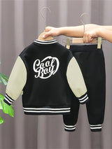 3pcs 95% cotton Boys Letter Print Long Sleeved Baseball Suit, Casual Crew Neck Slightly Stretch Set Provain Shop