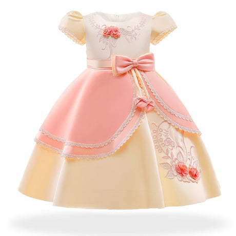 Elegant Girls Princess Dress with Embroidered Flowers & Lace - Perfect for Weddings, Birthdays & Special Occasions provain