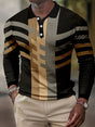 Provain Shop Men's Casual Color Block Stripe Shirt - Machine Washable, Long Sleeve, Lapel Collar, All-Season Comfort 