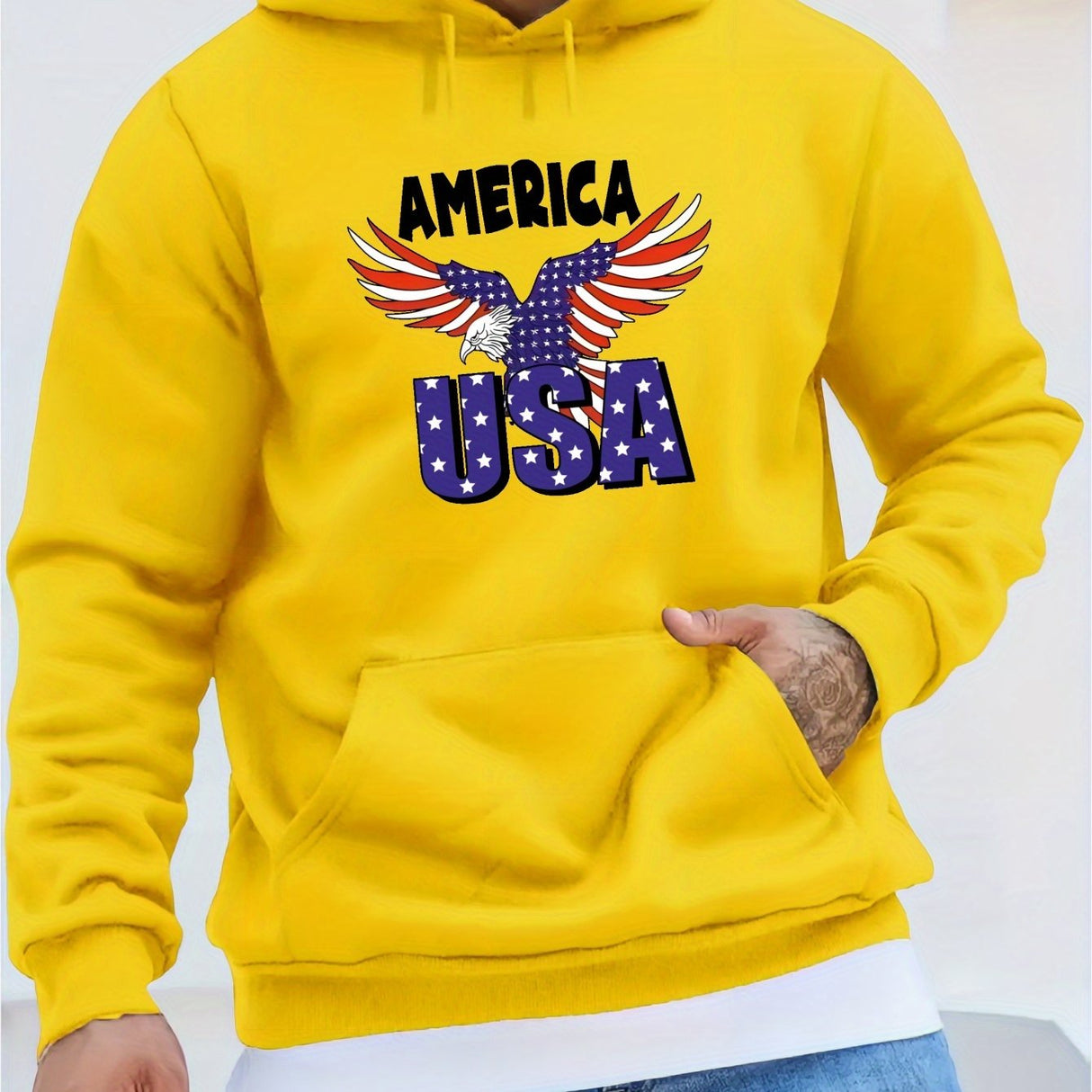 Provain Shop America USA Eagle Pattern Print Hooded Sweatshirt, Personalized Hoodies Fashion Casual Tops For Spring Autumn, Men's Clothing 