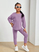 Kids Ribbed Knit Tee and Leggings Set Provain Shop