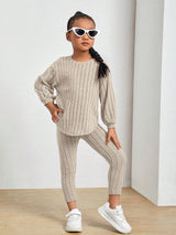 Kids Ribbed Knit Tee and Leggings Set Provain Shop