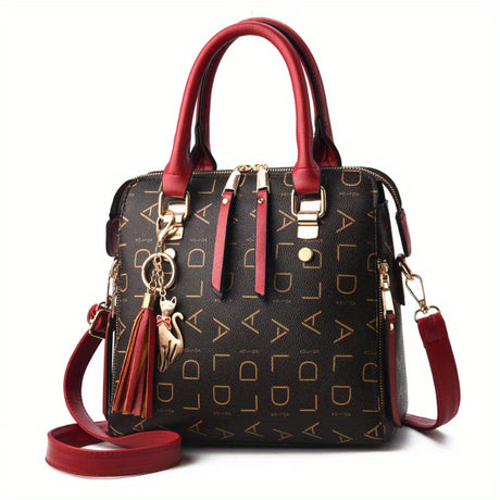 Classic Letter Pattern Shoulder Bag, All-Match Versatile Handbag With Tassel Pendant Decor For Women Provain Shop
