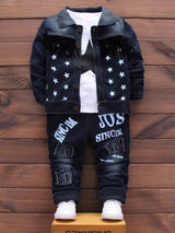 3pcs Baby Boy's Cowboy Denim Outfit, Tassel Denim Jacket & Star Pattern Long Sleeve Top & Jeans Set, Baby's Clothing, As Gift Provain Shop