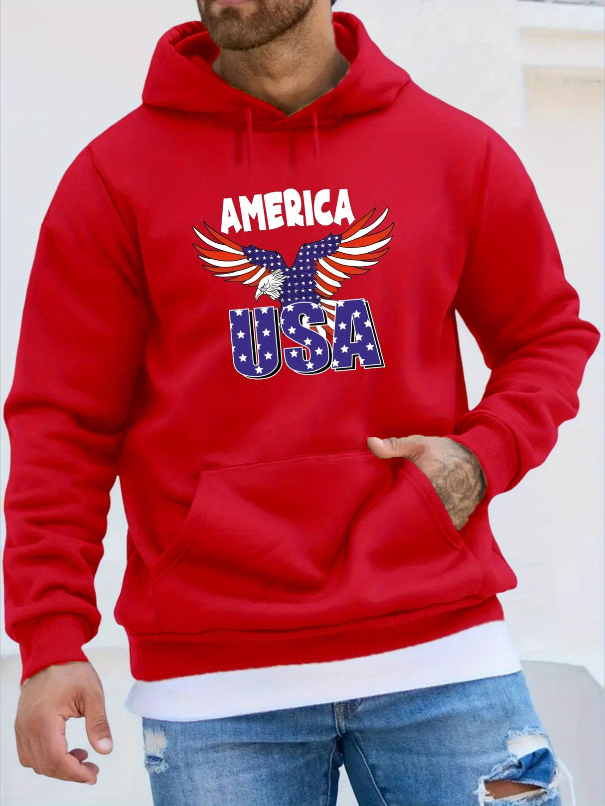 Provain Shop America USA Eagle Pattern Print Hooded Sweatshirt, Personalized Hoodies Fashion Casual Tops For Spring Autumn, Men's Clothing 