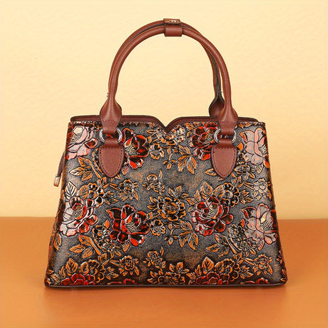 2024 Vintage Flower Pattern Satchel Bag, Classic Elegant Top Handle Handbag For Daily Use, Elegant Shoulder Bag provain