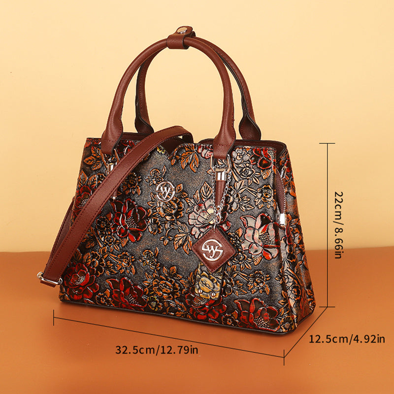 Provain Shop 2024 Vintage Flower Pattern Satchel Bag, Classic Elegant Top Handle Handbag For Daily Use, Elegant Shoulder Bag 