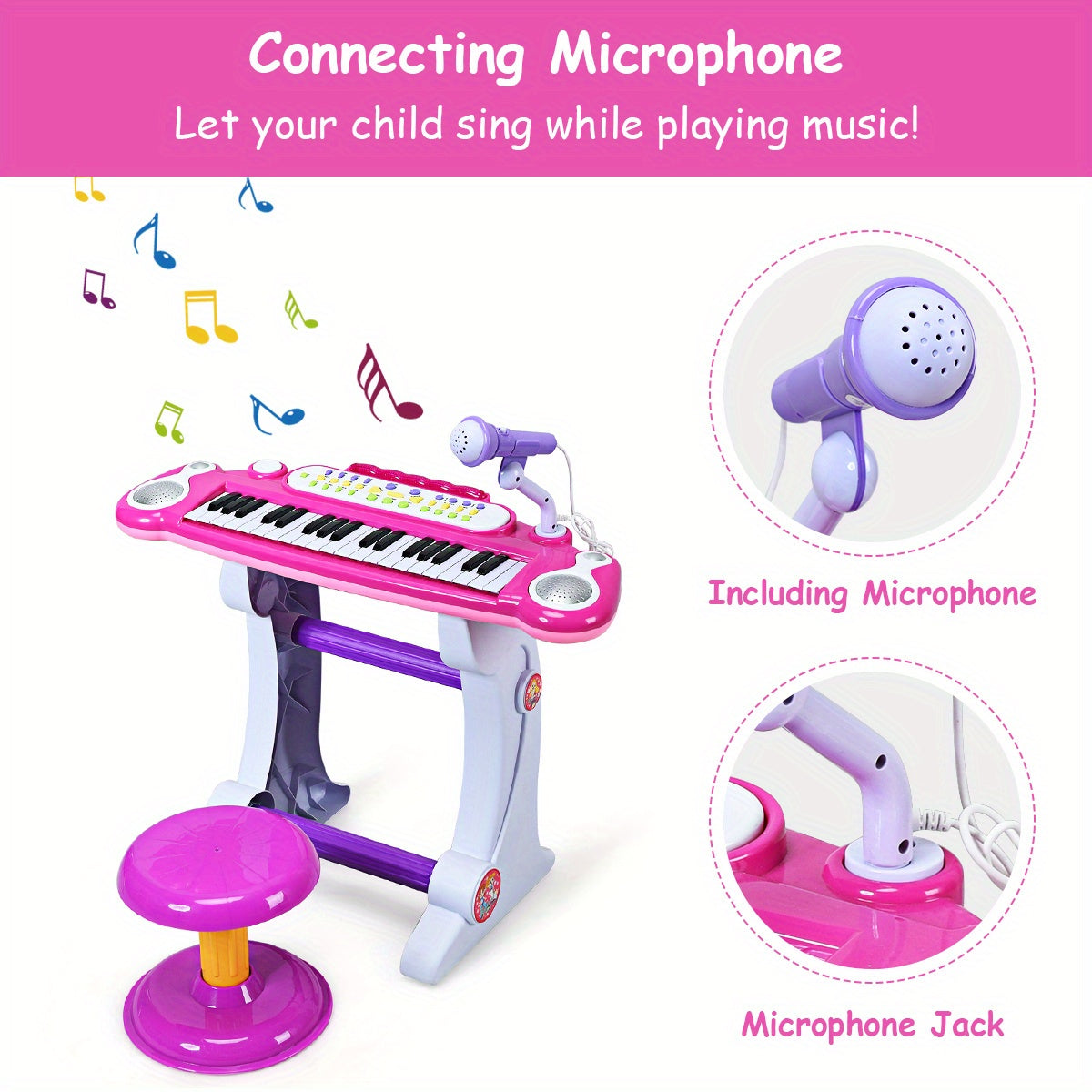 Pink LIFEZEAL 37Key Kids Keyboard with Stool  Mic Provain Shop