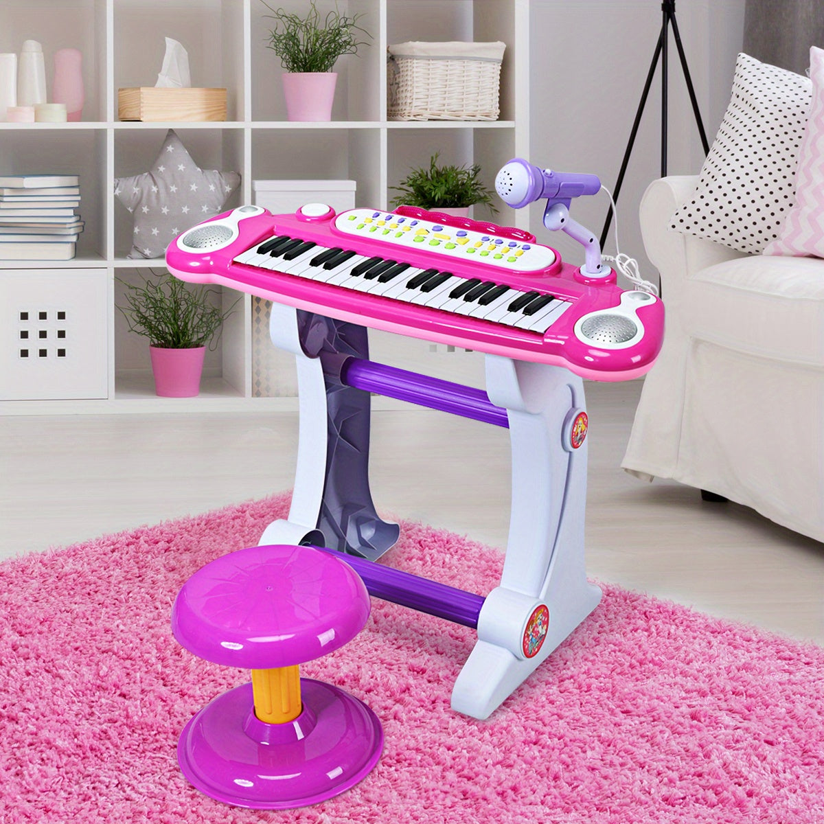 Pink LIFEZEAL 37Key Kids Keyboard with Stool  Mic Provain Shop