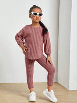 Kids Ribbed Knit Tee and Leggings Set Provain Shop