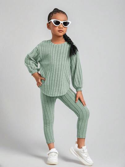 Kids Ribbed Knit Tee and Leggings Set Provain Shop