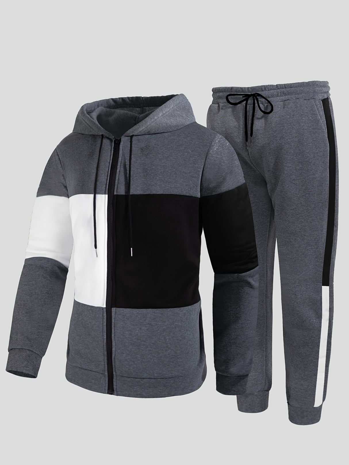 Provain Shop Mens 2Pcs Athletic Tracksuit - Comfort-Fit Color Block Hoodie and Joggers - Versatile for Gym, Running & Casual Wear 