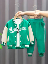 3pcs 95% cotton Boys Letter Print Long Sleeved Baseball Suit, Casual Crew Neck Slightly Stretch Set Provain Shop