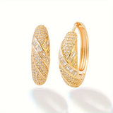 Provain Shop 1pair Trendy Twilled Cubic Zirconia Hoop Earrings For Men, 18K Golden Plated Copper Earrings 