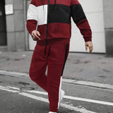 Provain Shop Mens 2Pcs Athletic Tracksuit - Comfort-Fit Color Block Hoodie and Joggers - Versatile for Gym, Running & Casual Wear 