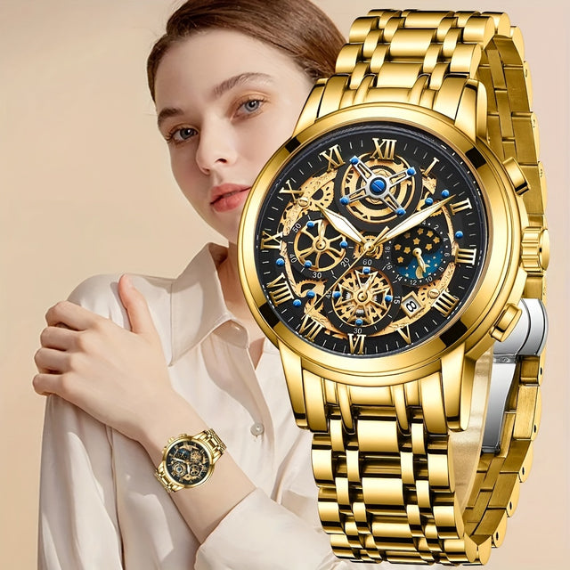 Provain Shop Women's Fashion Watch, Original Sports Quartz Women Watches Full Steel Chronograph Wristwatch for Women & Men 