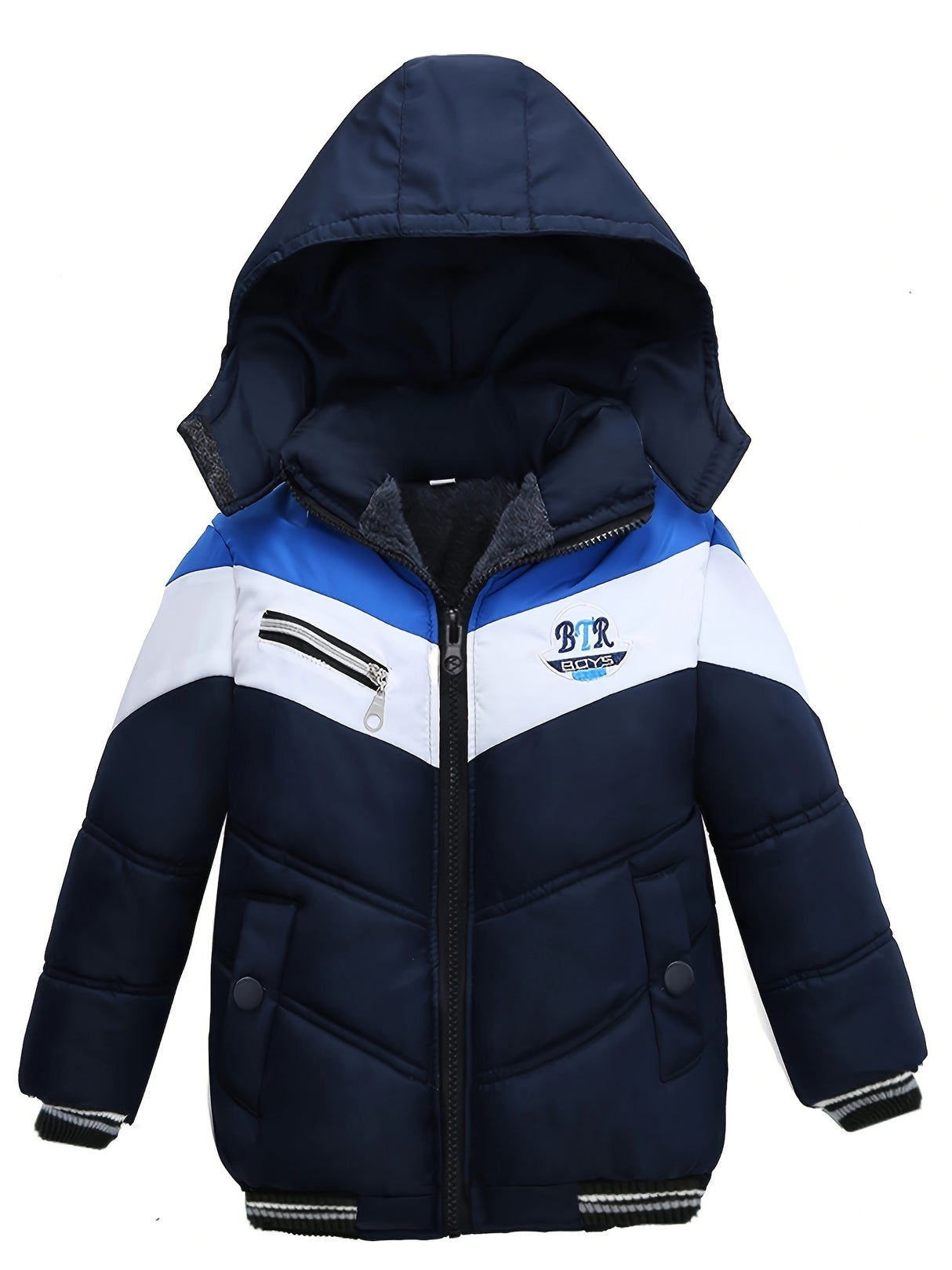 Provain Shop Boys' Stylish Hooded Down Jacket - Warm, Fleece-Lined Zip-Up Coat for Winter Outdoors - Ideal Gift 