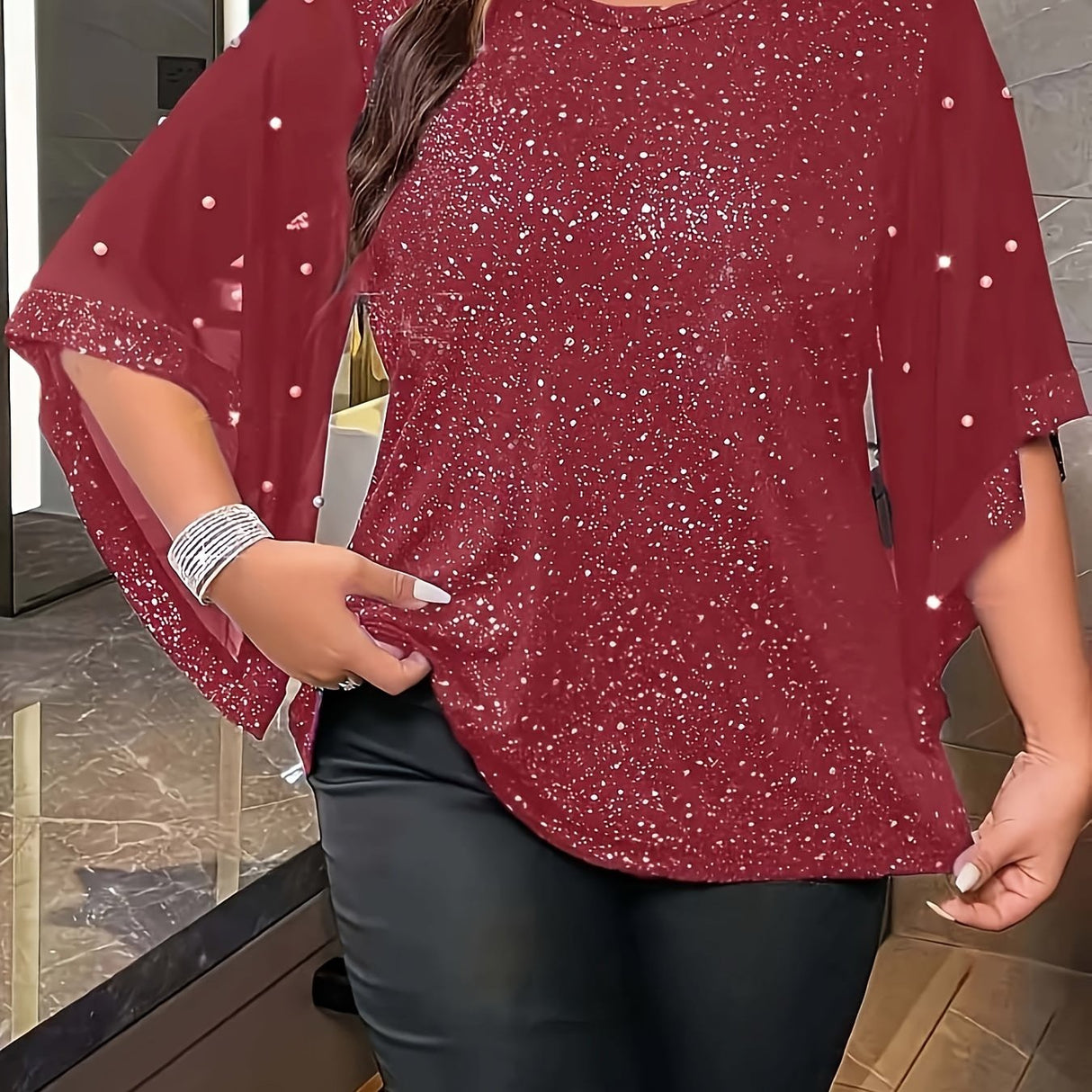 Provain Shop Chic Plus Size Top with Unique Sleeve Detail - Breathable, Relaxed Fit for Spring & Summer Comfort 