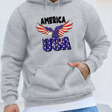 Provain Shop America USA Eagle Pattern Print Hooded Sweatshirt, Personalized Hoodies Fashion Casual Tops For Spring Autumn, Men's Clothing 