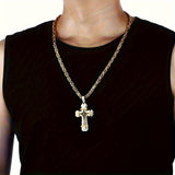 Provain Shop Men's Vintage Flat Handmade Necklace With Multilayer Golden Black Stainless Steel Cross Pendant Necklace Jewelry 