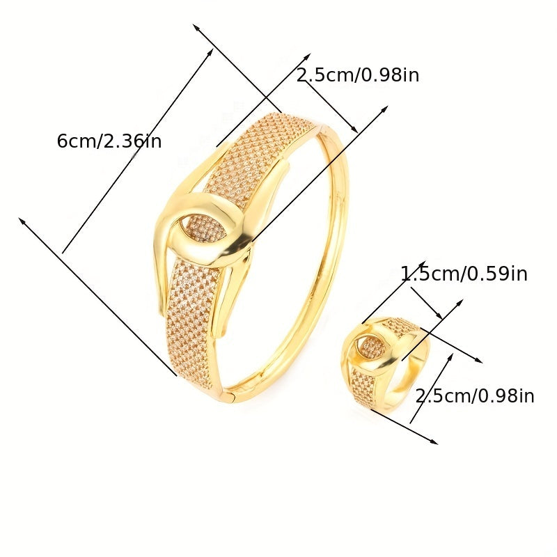 Provain Shop 2pcs Luxury Bangle & Ring Set - Timeless Elegance with X Shape Knot, Sparkling CZ Stones in Silvery or Golden Finish - Perfect Versatile Accessory for Daily Style 