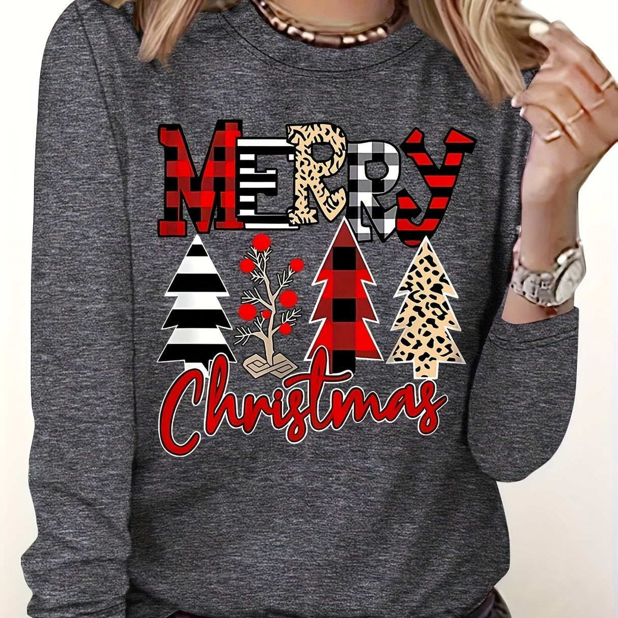 Womens Cozy Christmas Letter Print Sweatshirt Provain Shop