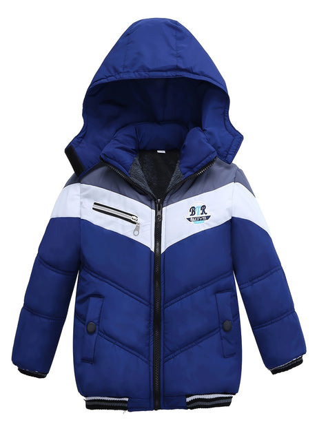 Provain Shop Boys' Stylish Hooded Down Jacket - Warm, Fleece-Lined Zip-Up Coat for Winter Outdoors - Ideal Gift 