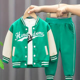 3pcs 95% cotton Boys Letter Print Long Sleeved Baseball Suit, Casual Crew Neck Slightly Stretch Set Provain Shop