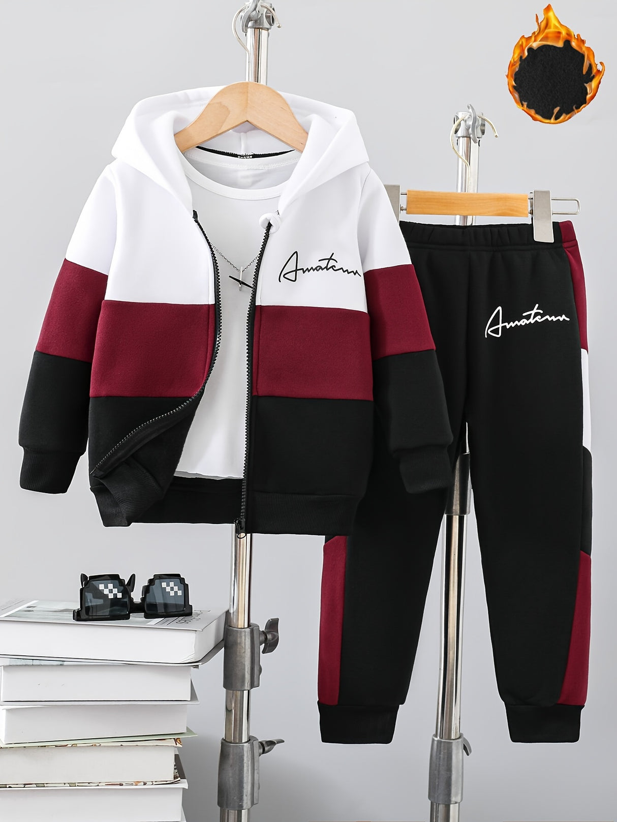 Boys Color Block Fleece Hoodie and Joggers Set Provain Shop