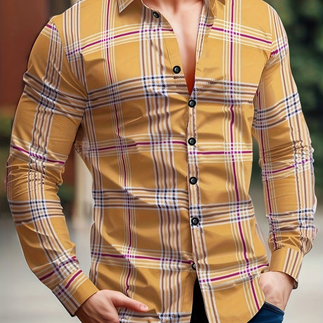 Plaid Pattern Men's Mature Formal Long Sleeve Button Up Shirt For Spring And Fall Provain Shop