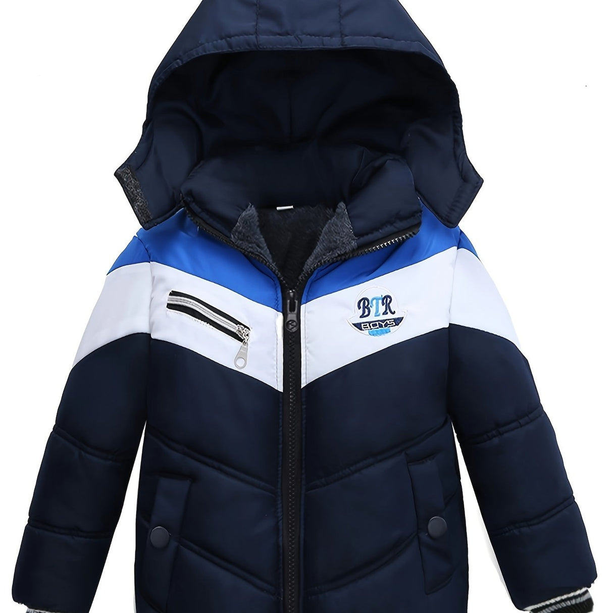 Provain Shop Boys' Stylish Hooded Down Jacket - Warm, Fleece-Lined Zip-Up Coat for Winter Outdoors - Ideal Gift 