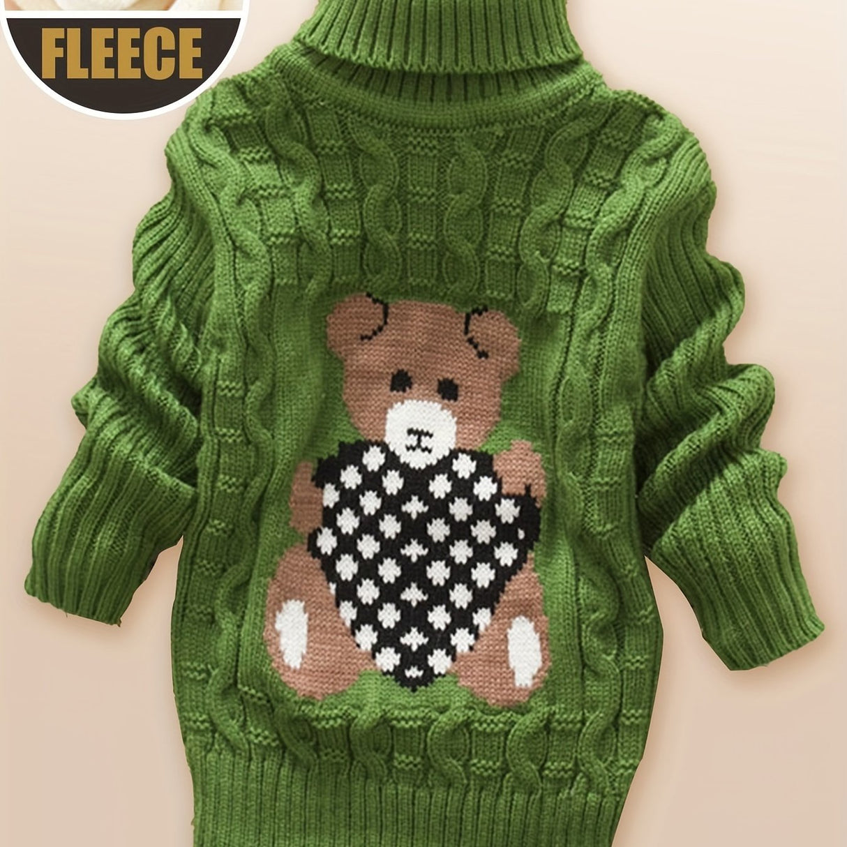 Provain Shop Child's Winter Delight: Cozy Bear Fleece Turtleneck - Stylish, Comfortable & Easy-Care, Unisex Knit Sweater 