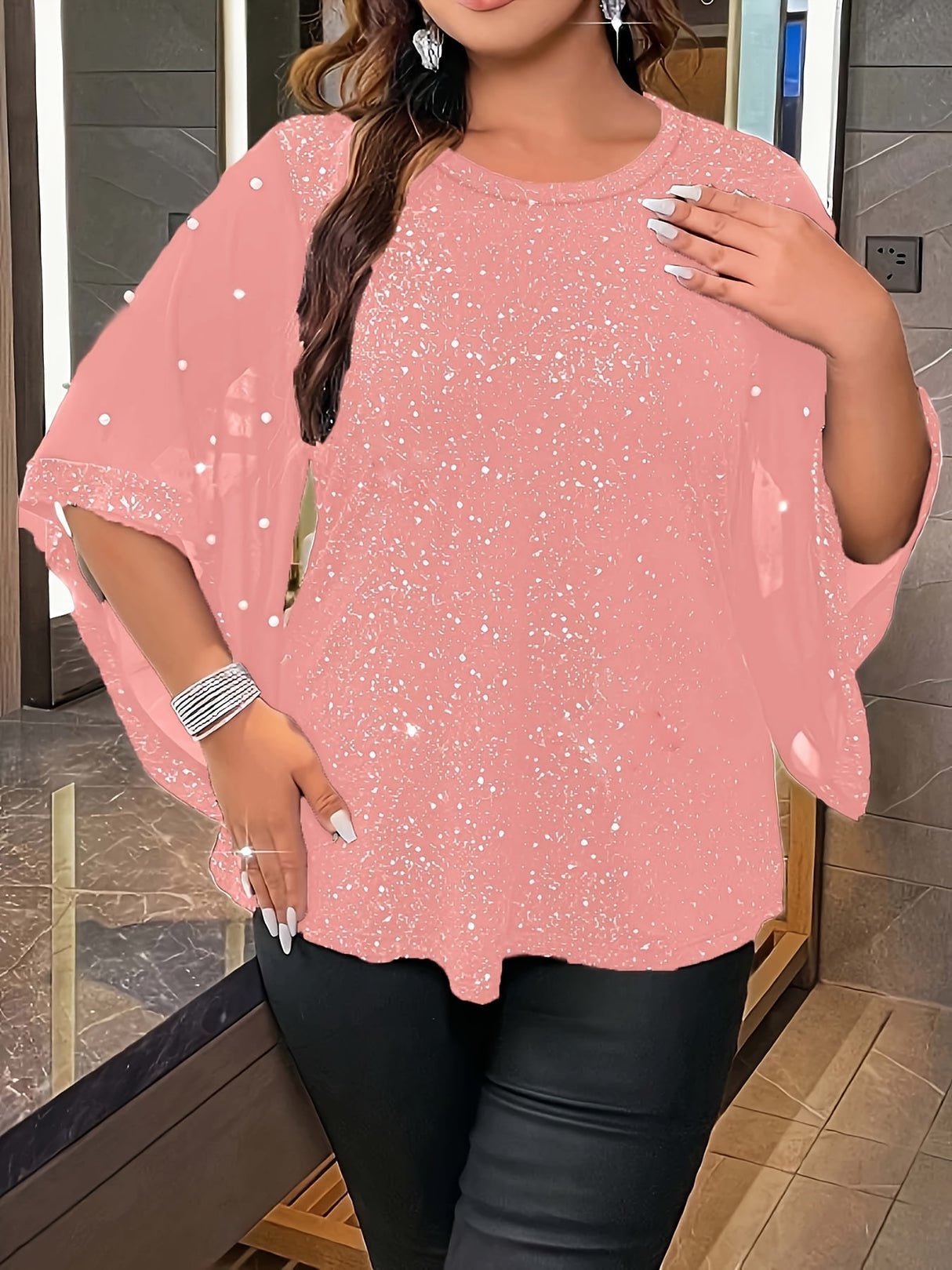 Provain Shop Chic Plus Size Top with Unique Sleeve Detail - Breathable, Relaxed Fit for Spring & Summer Comfort 