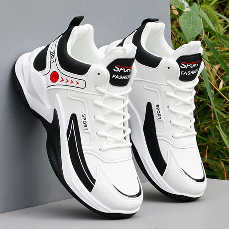 Provain Shop Men's Trendy Solid Basketball Shoes, Comfy Non Slip Lace Up Durable Sneakers For Men's Outdoor Activities 