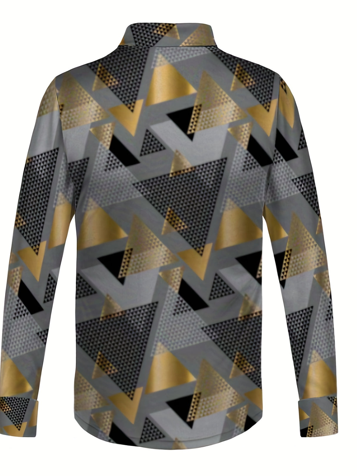 Provain Shop Plus Size Men's Casual Fashion 3D Triangle Graphic Print Shirt, Oversized Trendy Long Sleeve Shirt Tops For Big & Tall Males, Men's Clothing, Plus Size 