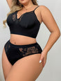 Women's Plus Elegant Lingerie Set, Plus Size Contrast Lace Non Padded Bralette & Panty Lingerie 2 Piece Set Provain Shop