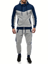 Provain Shop Mens Color Block 2 Piece Outfits, Hooded Zip Breathable Casual Jacket And Casual Drawstring Sweatpants Set For Spring Autumn, Men's Clothing 