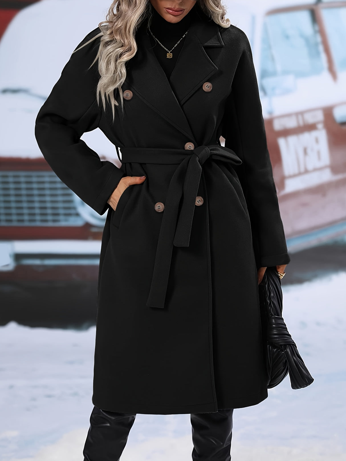 Womens Elegant DoubleBreasted Belted Overcoat for FallWinter Provain Shop