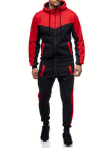 Provain Shop Mens Color Block 2 Piece Outfits, Hooded Zip Breathable Casual Jacket And Casual Drawstring Sweatpants Set For Spring Autumn, Men's Clothing 