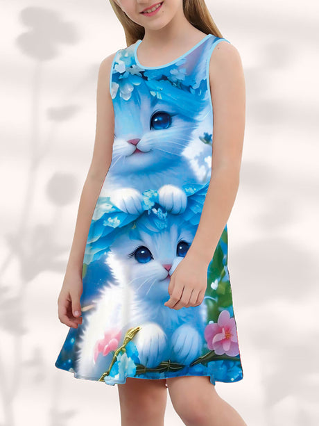 Charming Kitten Sleeveless Summer Dress - Breathable & Lightweight - Perfect for Playful Outdoor Fun provain