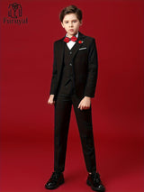 Provain Shop Boys' 4-Piece Formal Suit Set: Durable All-Season Blazer, Vest, Pants & Bowtie - Perfect for Weddings & Performances 