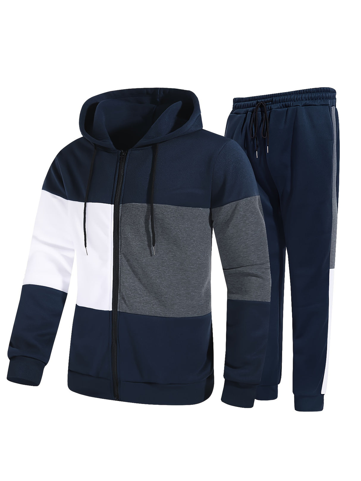 Provain Shop Mens 2Pcs Athletic Tracksuit - Comfort-Fit Color Block Hoodie and Joggers - Versatile for Gym, Running & Casual Wear 