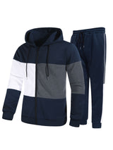 Provain Shop Mens 2Pcs Athletic Tracksuit - Comfort-Fit Color Block Hoodie and Joggers - Versatile for Gym, Running & Casual Wear 