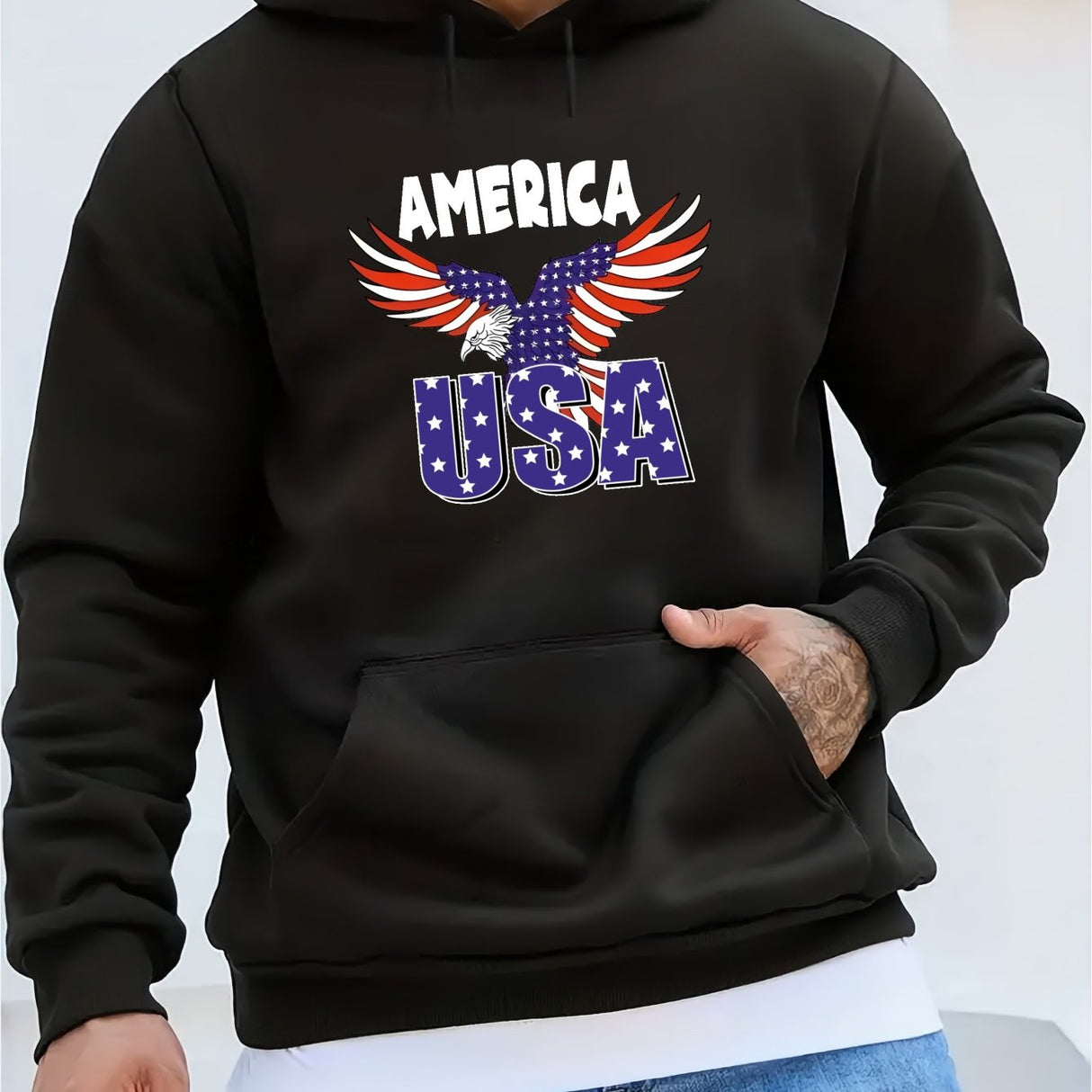 Provain Shop America USA Eagle Pattern Print Hooded Sweatshirt, Personalized Hoodies Fashion Casual Tops For Spring Autumn, Men's Clothing 