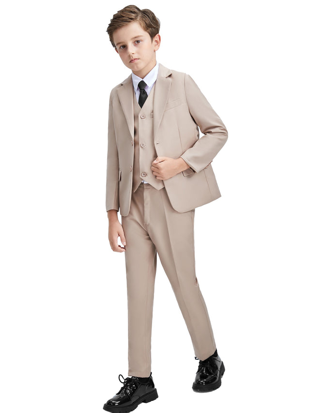 Provain Shop 4pcs Boys Formal Gentleman Outfits, Long Sleeve Blazer&Bowtie Shirt&Pants&Vest, Boys Clothing Set For Competition Performance Wedding Banquet Dress 