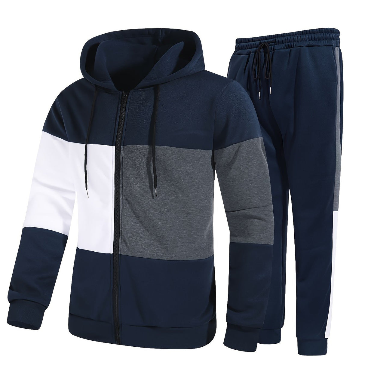 Provain Shop Mens 2Pcs Athletic Tracksuit - Comfort-Fit Color Block Hoodie and Joggers - Versatile for Gym, Running & Casual Wear 